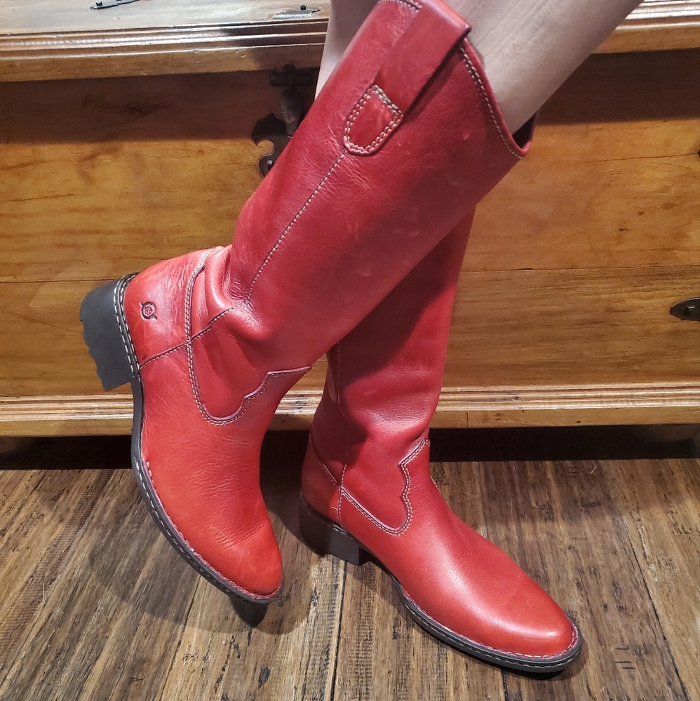 Born Leather Tall Red Boots-Size 7 1/2